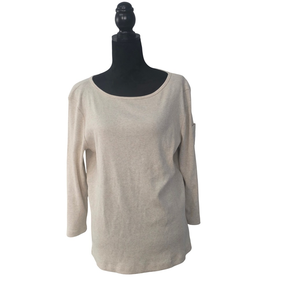 Lauren‎ Ralph Lauren LRL Women's Beige Ribbed Long Sleeve Pocket Pullover Top XL